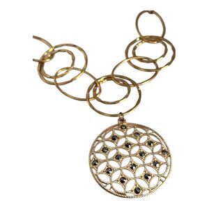 New Gold Tone Necklace Hematite Crystal Accents Spring Street - 10Z